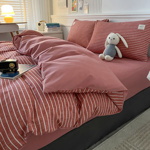 Şeritli Nevresim Takımı Fırçalanmış Mikrofiber Yorgan Seti Kareli Geometrik Ev Tekstili King Boy Yorgan Çantası Cilt Dostu Yatak Örtüsü - Product Image 1