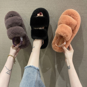 Nouveautés Chaussons à tête ronde avec bande doublée antidérapants Chaussons à talon en peluche avec cordon élastique Sandales Chaussures pour femmes - Product Image 4