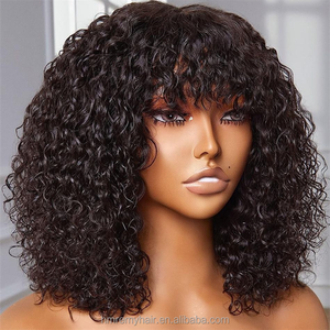 Perruque de cheveux humains Remy double tirage de luxe de 12 pouces pour femmes perruque Fumi <span class=keywords><strong>courte</strong></span> faite à la machine avec <span class=keywords><strong>frange</strong></span> et dentelle marron clair - Product Image 5