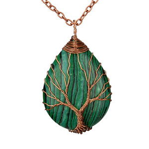 Vintage Teardrop Heart Natural Gemstones Healing Crystal Stone <strong>Necklace</strong> Wire Wrapped Copper <strong>Tree</strong> of Life Chakra Pendant - Product Image 4