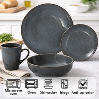 Service de table en céramique GuangDa de luxe, style européen moderne, gris brun foncé, assiettes, bols et tasses en grès moucheté, 16 pièces, compatible lave-vaisselle