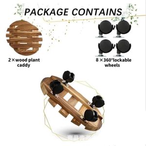 Wooden Flower <b>Pot</b> Base With Wheels 11.8in Round Durable Garden Plant <b>Stand</b> For Indoor Outdoor Use - Product Image 5