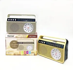 Kemai-Radio MD-500BT SW de 3 bandas, dispositivo Retro con FM, AM, recargable, USB, SD, TF, con reloj y Altavoz Bluetooth