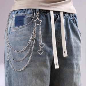Cadena de cintura con colgante de corazón de aleación de zinc y patrón de estrellas, estilo casual hip hop para pantalones vaqueros. - Product Image 2