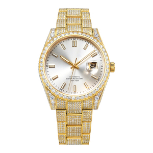 Montre de luxe pour homme en or style hip-hop avec diamants Moissanite, montre-bracelet en acier inoxydable de qualité supérieure - Product Image 1