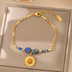 Bracciale in Acciaio Inossidabile Antiossidante <span class=keywords><strong>con</strong></span> Placcatura in Oro PVD 18K e <span class=keywords><strong>Perline</strong></span> di Lapislazzuli, Catena Regolabile per Donna, Gioielli Boho - Product Image 1