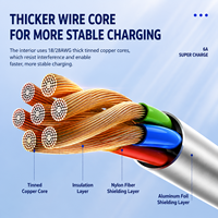 Câble de données USB Type C avec LED 6A, 120W, coudé, USB-A vers TYPE-C, câble de charge rapide PD à ressort pour téléphone et appareils électroniques domestiques