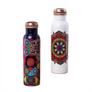 Bohemian Mandala Design Eco-Friendly Customizable <b>Metal</b> <b>Water</b> <b>Bottle</b> with Copper Lid Portable Travel Flask Printed Design - Product Image 1