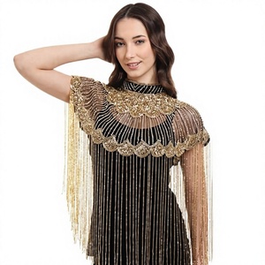Capa de Hombro con Flecos de Cuentas Doradas para Mujer, de Poliéster, con Borlas, Accesorio para Vestido de Fiesta o Boda, por COTTON COUTURE - Product Image 1