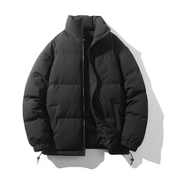 Veste matelassée noire pour homme OEM, col montant, fermeture éclair, style décontracté, streetwear, manteau d'hiver, design personnalisé