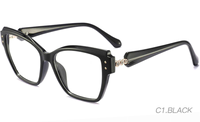 Monture de lunettes Qsky TR+Acetate pour femmes, lunettes carrées à diamants, monture intégrale, anti-lumière bleue, lunettes noires pour femmes