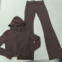 CNSHELL Flare Legging & Celana Katun Jersey Modal Wanita Set Dua Potong Crop Hoodie Ritsleting Pinggang Tinggi Slim Fit Stretch