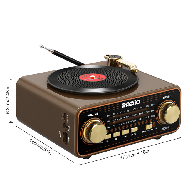 Retro Vintage 3 Band AM/FM SW Radio Speaker with Bass Rechargeable Battery Stereo Support for USB/TF/AUX and MP3 Player