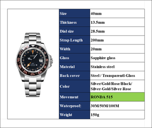<span class=keywords><strong>Montre</strong></span> à quartz pour <span class=keywords><strong>homme</strong></span> avec logo personnalisé, lunette rouge et bleue, style GMT, <span class=keywords><strong>bracelet</strong></span> Jubilee en <span class=keywords><strong>acier</strong></span> inoxydable, étanche 100 m - Product Image 2