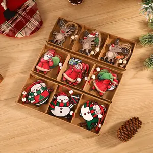 Weihnachten Prop Santa Snow Elk Holz kreative Diy Anhänger Cartoon Charakter Fenster Dekoration für Weihnachts baum