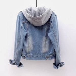 Chaqueta vaquera corta azul lavada con nieve para hombre y mujer, chaqueta vaquera ajustada de manga larga para primavera y otoño con capucha, 2025 - Product Image 4