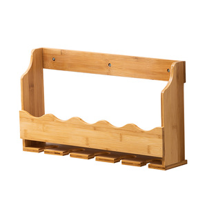 Wall Mounted Bamboo Wine <b>Rack</b> With Glass Holder 5-9 Stemware Capacity Solid Wood Natural Color For <b>Kitchen</b> Bar Storage - Product Image 5