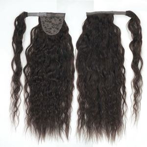 Extension de cheveux Remy naturelle noire longue et bouclée en forme de vague de maïs, queue de cheval enveloppante, douce et lisse, 22 pouces, cheveux indiens - Product Image 2