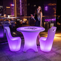 Table de cocktail d'extérieur Coolqing au design moderne, mobilier d'hôtel et de maison avec 16 couleurs RGB, chaise de salle événementielle, ensembles de meubles de bar à LED
