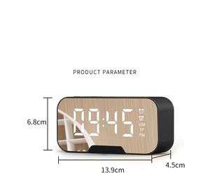 Mirror Desk <strong>Clock</strong> with BT Speaker Digital LED Light Desk &amp; Table <strong>FM</strong> <strong>Radio</strong> Alarm <strong>Clock</strong> Electronic Calendars - Product Image 6
