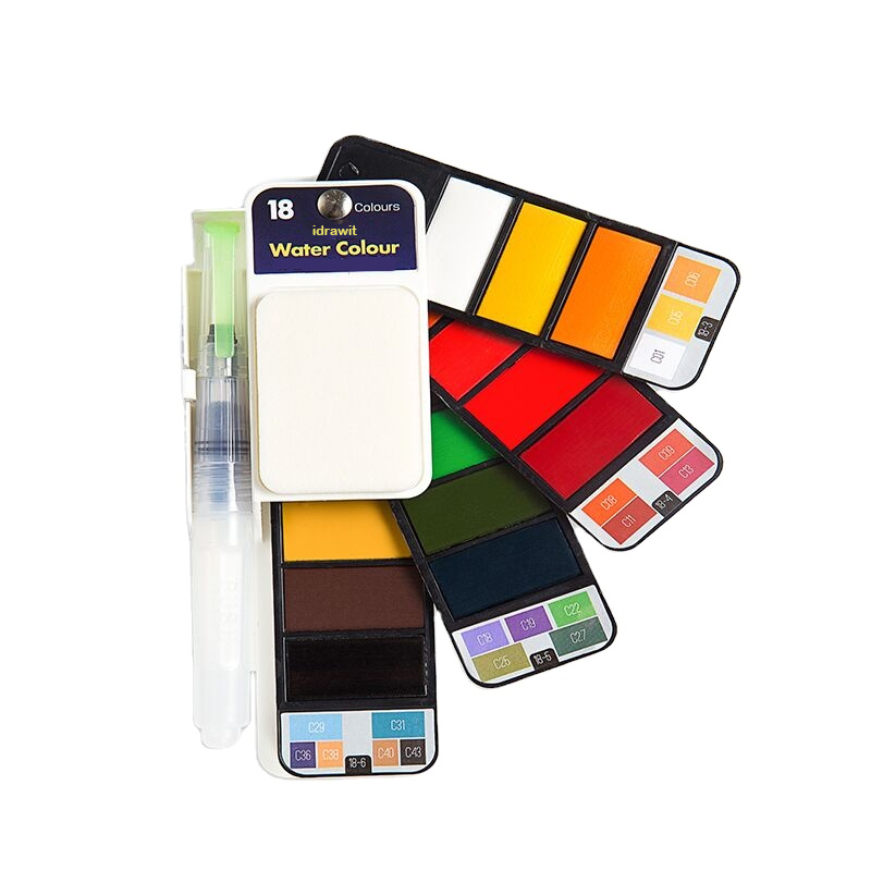 Оптовая продажа 18 видов цветов художник Мини Портативный Твердые акварельные краски набор для рисования коробка карман с 1 кисть