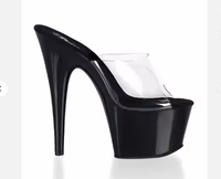 7 pouces-17cm mince discothèque Sexy fétiche Super haut talon modèle spectacle exotique danseuse pôle danse femmes été noir plate-forme pantoufles