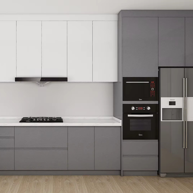 L-shaped Kitchen Cabinets with Lacquer Finish Built-in Oven&Microwave for Apartment Use