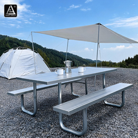 Tables et chaises de restaurant extérieures imperméables, tables de pique-nique pour fêtes, parcs, plages, tables de pique-nique en aluminium avec bancs