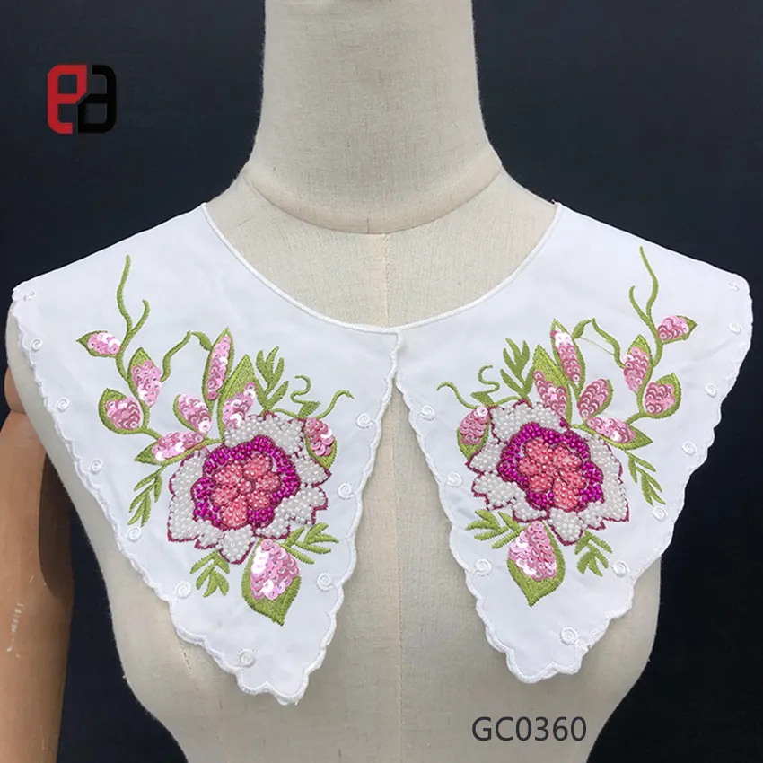 Payet kristal manik-manik applique mutiara bunga bordir renda Patch 3D putih bunga jahit pada applique sweter kerah
