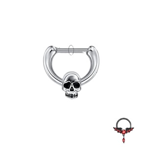 Stainless Steel and Brass Zircon <b>Septum</b> Ring With Skull and Gothic Designs| Hinged Clicker Rings for Nose, Ear Piercings - Product Image 1