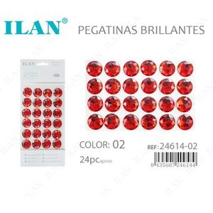 Ilan Adesivi Brillanti Rossi Rotondi 20mm con Strass, Circa 24 Pezzi - Product Image 1