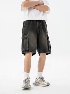 Pantalons décontractés d'été pour hommes, shorts en jean pour outillage lavé à l'ancienne, grande broderie de poche stéréoscopique, lavage léger sur le côté - Product Image 2