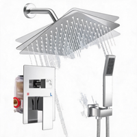 Système de douche mural contemporain en laiton haute pression avec robinetterie thermostatique finition brossée pour salle de bain d'appartement simple