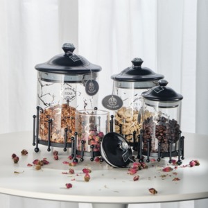 Sang Trọng Bằng Đá Cẩm Thạch Trang Trí Nội Thất Lưu Trữ Lọ Thực Phẩm Nhà Bếp Hiện Đại Vàng Glass Canister Jar Set - Product Image 2