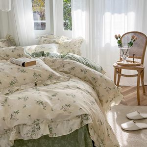 Housse de <span class=keywords><strong>couette</strong></span> réversible imprimée vert sauge drap plat taie d'oreiller ensemble 100% drap de lit en coton - Product Image 2