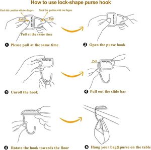 ตะขอแขวนกระเป๋าแบบพับได้ รูปทรงกระเป๋าถือ สำหรับแขวนขอบโต๊ะ พกพาสะดวก ใช้จัดระเบียบสิ่งของสำหรับเดินทาง พร้อมส่ง (RTS)  ขั้นต่ำในการสั่งซื้อน้อย - Product Image 2