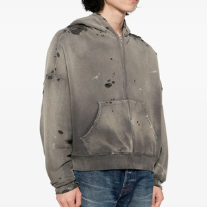 Benutzer definierte Distressed Acid Washed Heavyweight <span class=keywords><strong>Hoodie</strong></span> Zip Up <span class=keywords><strong>Hoodie</strong></span> für Männer Zipup Acid Washed <span class=keywords><strong>Hoodie</strong></span> - Product Image 3