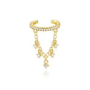 Boucles d'oreilles clipsables en argent sterling S925 plaqué or, forme C, avec pampilles et zircon cubique, sans perçage, pour femmes, vente en gros - Product Image 3
