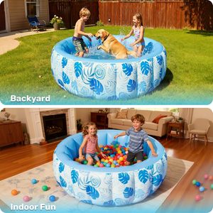 Round Inflatable Family <b>Pool</b> with Blue Tropical Print for Adults and Kids Backyard Summer Fun - Product Image 5