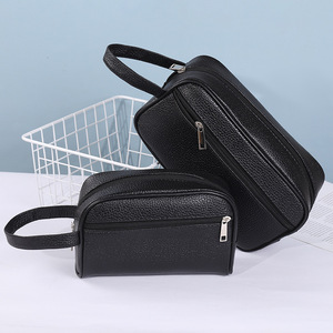 Wholesale Men <strong>Small</strong> Classic Minimalist Fashion PU <strong>Leather</strong> Zipper Dopp Kits Business Travel for Organizer Makeup Wash <strong>Bag</strong> - Product Image 2