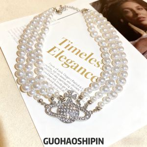 Saturn Multi Layered Pearl Necklace AAA Grade Silver Cross Star Pendant Choker For Women Everyday Wear - Product Image 4