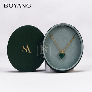 Boîte à bijoux en velours de luxe, nouvelle conception personnalisée Boyang, pour boucles d'oreilles ovales vertes - Product Image 4