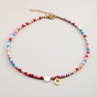 Collar de cuentas de colores bohemio, Gargantilla con colgante de letra inicial, colgante de amor de concha turquesa, apellido, joyería fina DIY para mujer