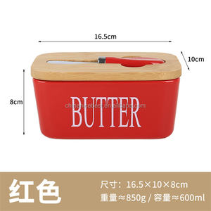 बांस के ढक्कन के साथ सिरेमिक मक्खन डिश चाकू मक्खन कीपर कंटेनर धारक एयरटाइट काउंटरटॉप रसोई सजावट के लिए कवर किया गया - Product Image 5