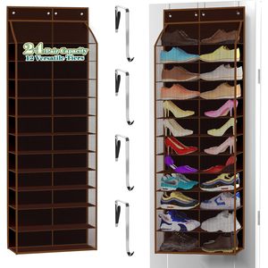 Over Door <b>Shoe</b> Organizer 24 Pair Capacity 12 Tier Hanging <b>Storage</b> For Sneakers Boots Kids Family Walnut Brown - Product Image 1