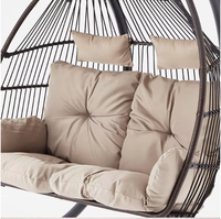 Vente chaude moderne 2 places oeuf balançoire chaise Durable PE rotin cadre pliable coussin réglable auvent métal extérieur balançoire support
