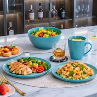 Ensemble de vaisselle en grès écologique de 16 pièces, assiettes, bols et tasses en céramique côtelée, durable