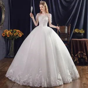 W1012 Robe de mariée légère Super Fairy Dream Princess Star Bride One Word Shoulder Floor Length Outdoor Marriage Gowns