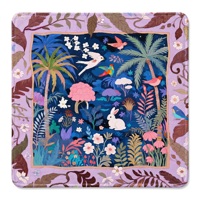 NatuGift Tapete de Mahjong Americano Moderno y Portátil, Diseño Selva Tropical Morada, Antideslizante, Resistente al Agua, Reducción de Ruido, Juego de Pájaros y Conejos