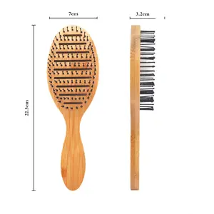 Round Eco-Friendly Boar Bristle Hair Brush Paddle Bamboo Material Vented Design For Easy Cleaning Salon Use With Massage Feature